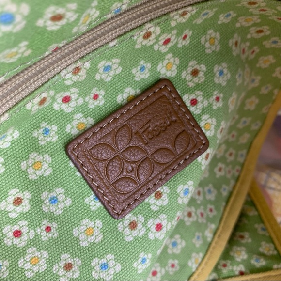 Fossil Floral Coated Canvas Shoulder Bag Hobo Purse - Picture 8 of 10